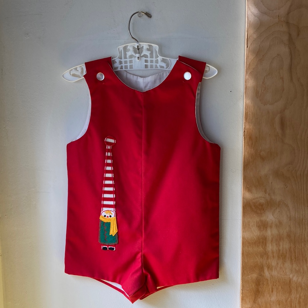 Vintage 70s 80s Toddler Holiday Elf Appliqu Red Romper Unisex Evc